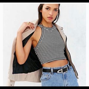OU Urban Outfitters Black and White Striped Crop Top
